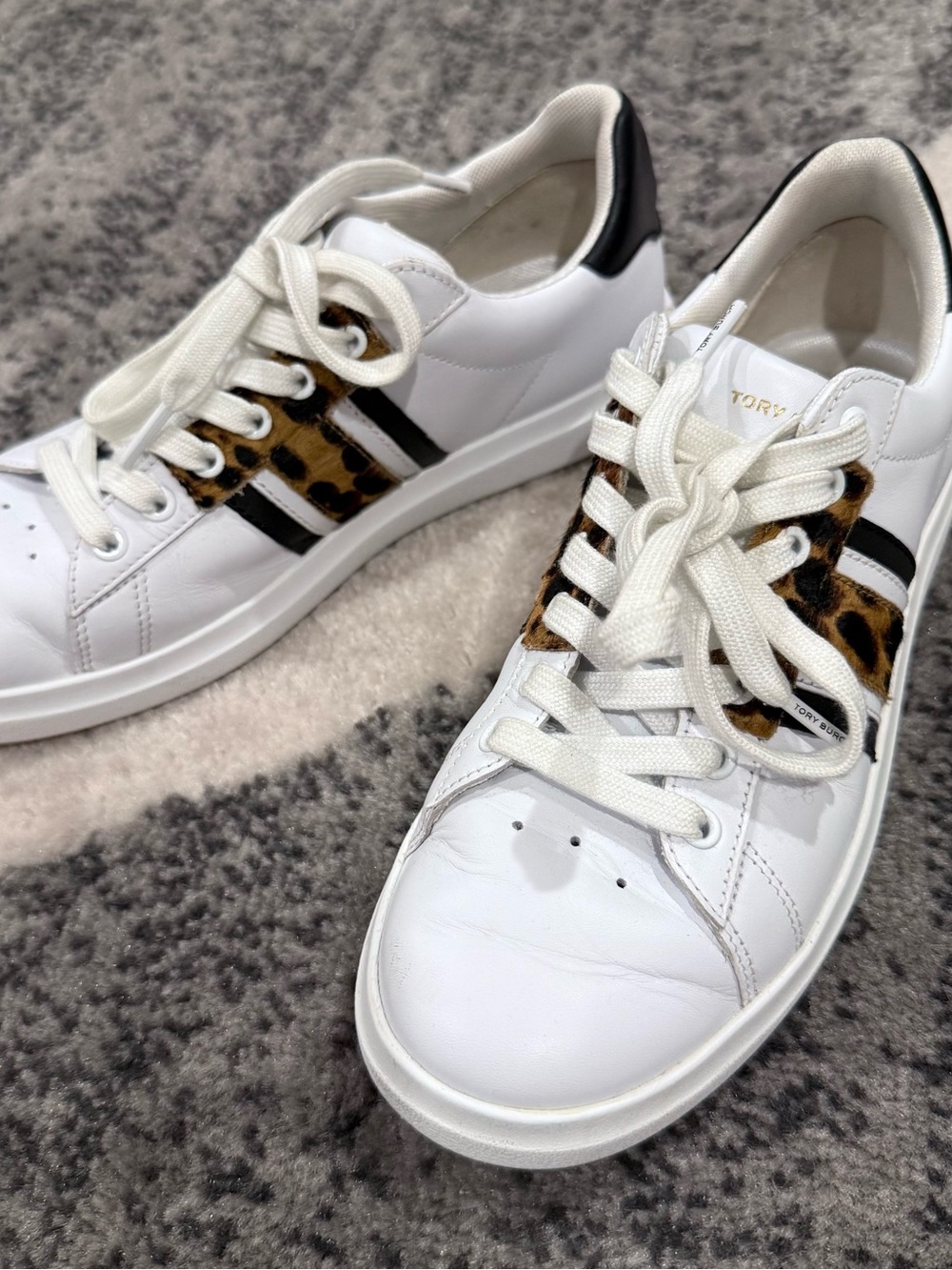 Tory Burch Howell T-Saddle Court Sneakers Leopard Haircalf 7